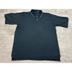 Chesterfield Polo Mens 2XL Navy Blue Striped Short Sleeve Pocket Pinstripe Shirt